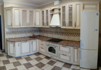 Кухня МДФ белый ясень с золотой патиной 210*330 см