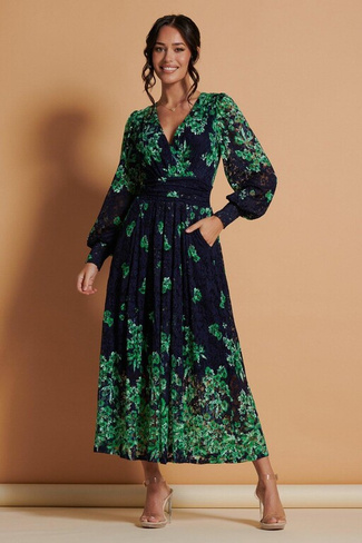 Кружевное платье макси с симметричным принтом Amica Jolie Moi, зеленый