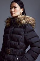 Куртка из искусственного меха с капюшоном и поясом с термосваркой Karen Millen, черный