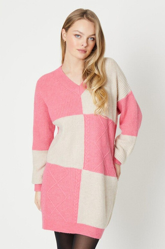 Платье-свитер оверсайз в клетку с V-образным вырезом в клетку Oasis, розовый