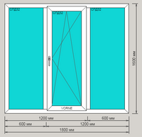 Окно ПВХ PLAFEN трехкамерное 1800х1600 трехстворчатое с поворотно-откидной створкой