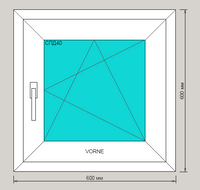 Окно ПВХ PLAFEN пятикамерное 600х600 одностворчатое с поворотно-откидной створкой