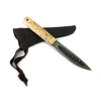 Якутский нож средний, дамасская сталь, кованный дол, карельская береза Мастерская Семина