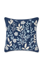 Подушка вышитая цветами и листьями 45Х45см Coincasa, синий