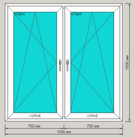 Окно ПВХ REHAU DELIGHT-DESIGN пятикамерное 1500х1500 двухстворчатое с двумя поворотно-откидными створками