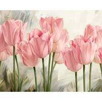 Моющиеся виниловые фотообои GrandPiK Живопись Розовые тюльпаны, 300х240 см GrandPik