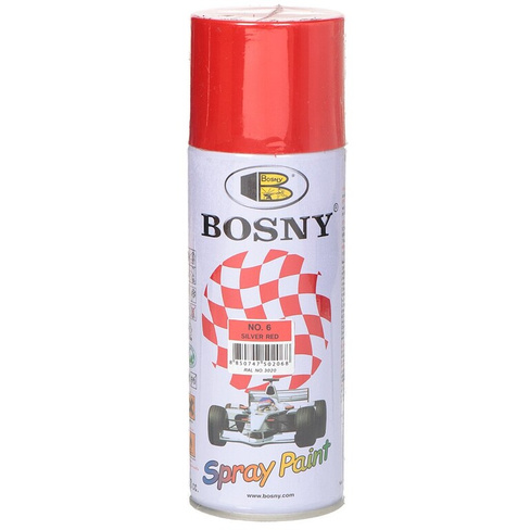 Краска аэрозольная, Bosny, №6, акрилово-эпоксидная, универсальная, глянцевая, красная, 0.4 кг