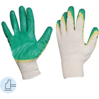 Перчатки рабочие защитные трикотажные с двойным латексным покрытием белые/зеленые (13 класс, универсальный размер, 200 п