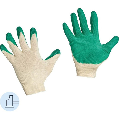 Перчатки рабочие защитные хлопковые трикотажные с латексным покрытием белые/зеленые (13 класс, универсальный размер, 200
