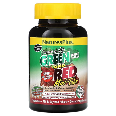 NaturesPlus Source of Life Зеленые и красные мини-таблетки, 180 двухслойных таблеток