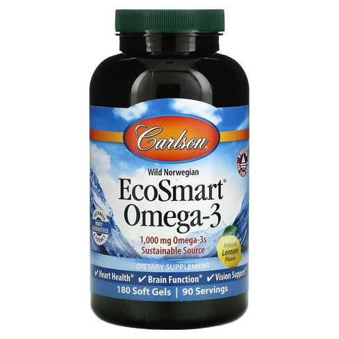 Омега-3 Carlson EcoSmart с лимонным вкусом 1000 мг, 180 капсул (500 мг в 1 капсуле)