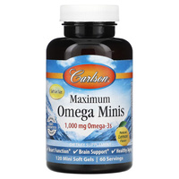 Омега-3 Carlson Maximum Omega Minis с лимонным вкусом 1000 мг, 120 мини-желатиновых капсул (500 мг на мягкую желатиновую
