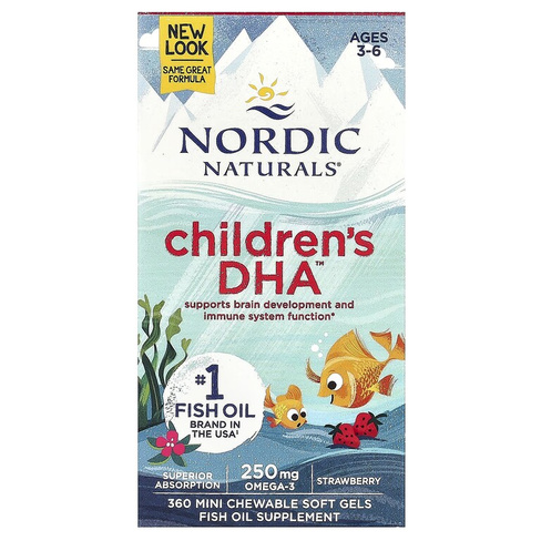 Nordic Naturals Детская ДГК для детей от 3 до 6 лет Клубника 360 Мини-жевательные мягкие гели