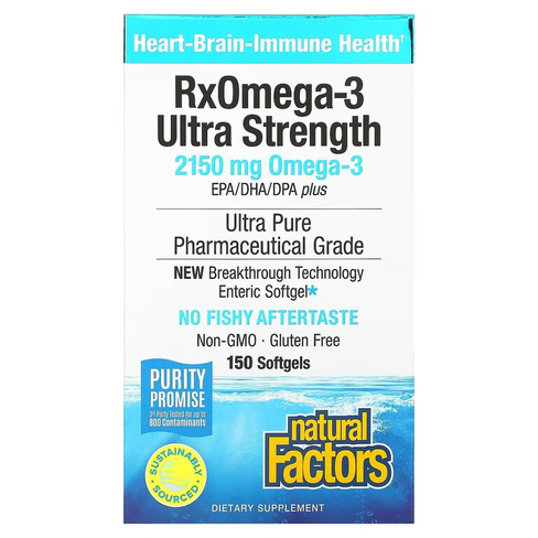 RxOmega-3 Ultra Strength 2150 мг 150 мягких таблеток (1075 мг на мягкую таблетку) Natural Factors