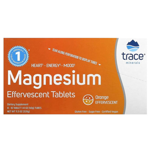 Шипучие таблетки Trace Minerals Magnesium, 8 тюбиков по 10 таблеток