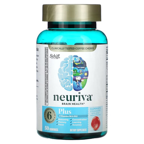 Пищевая добавка Schiff Neuriva Brain Health Plus с витаминами B6 и B12, клубника, 50 жевательных конфет