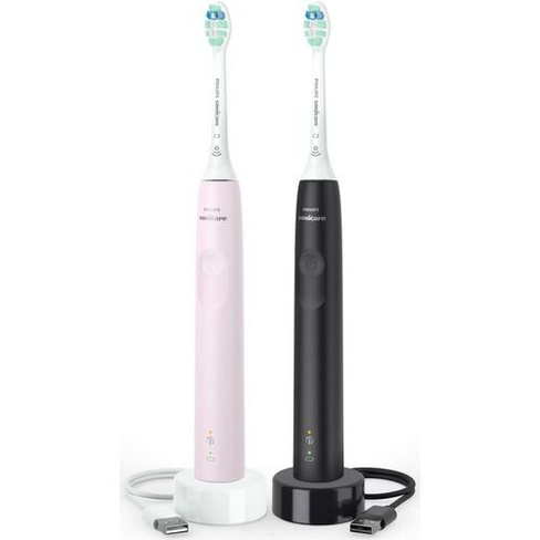 Набор электрических зубных щеток Philips Sonicare HX3675/15 насадки для щётки: 2шт, цвет:черный и розовый