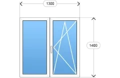 Окно ПВХ 1300x1400 двухстворчатое для дачи