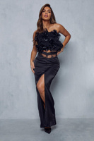 Атласная кружевная юбка миди с разрезом Lexi MISSPAP, черный