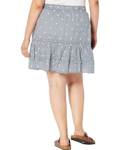 Юбка Madewell Plus Embroidered Tiered Pull-On Mini Skirt in Gingham Check, цвет Navy Shoreline