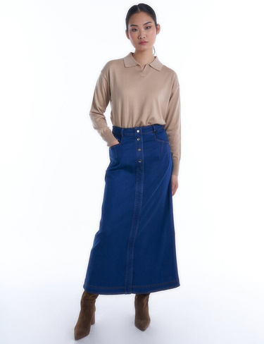 Джинсовая юбка с карманами темно-синего цвета KYR