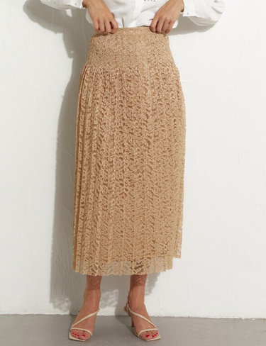 Плиссированная кружевная юбка песочно-бежевого цвета Kayra