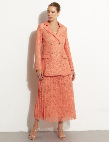 Плиссированная кружевная юбка персикового цвета Kayra