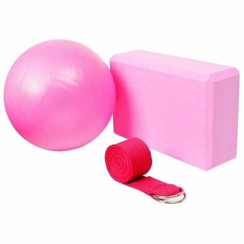 Набор для йоги Sangh: блок, ремень, мяч, цвет розовый (комплект из 3 шт)