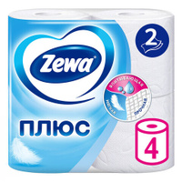 Бумага туалетная 2-х слойная 4 рулона 4х23 м белая ZEWA Plus 144051