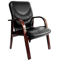Конференц-кресло Leeds Wood D черное/темный орех (натуральная кожа с компаньоном, дерево темный орех)