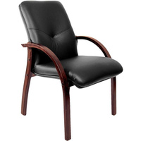 Конференц-кресло Mercury D черное/темный орех (натуральная кожа с компаньоном, дерево темный орех)