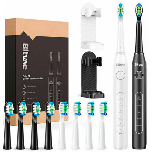 Набор из двух электрических зубных щеток Bitvae D2 Daily Toothbrush (2 подставки + 8 насадок + 2 колпачка для насадок) (
