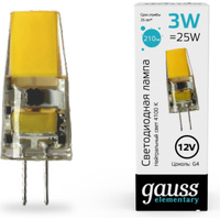Лампа Gauss elementary g4 12v 3w 250lm 4100k силикон led 1/20/200 18723