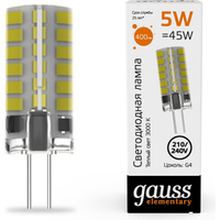 Лампа Gauss elementary g4 ac210-240v 5w 400lm 3000k силикон led 1/20/200 18015