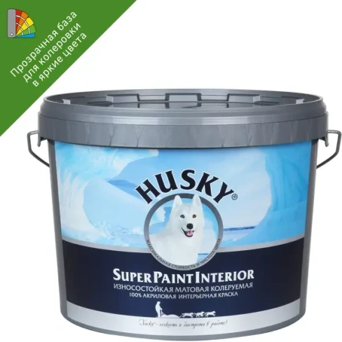 Краска для стен Husky Super Paint Int моющаяся матовая прозрачная база С 9 л HUSKY None