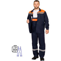 Костюм рабочий летний мужской л16-КПК с СОП синий/оранжевый (размер 64-66, рост 182-188 см)