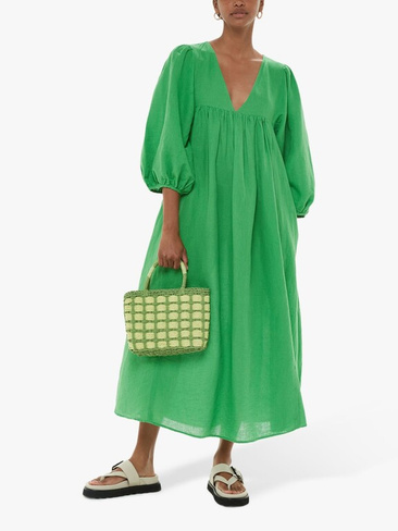 Платье миди из смесового льна Whistles Gloria, зеленое