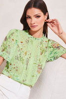 Блузка с узором рюшами на вырезе и рукавами-ангелками Lipsy, зеленый
