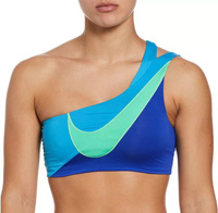 Женский асимметричный бикини-топ Nike с логотипом Swoosh Block, синий