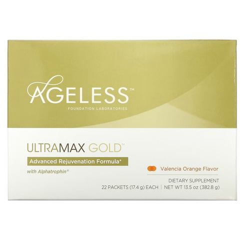 Ageless Foundation Laboratories UltraMax Gold улучшенная формула омоложения с альфатрофином со вкусом апельсина, 22 паке